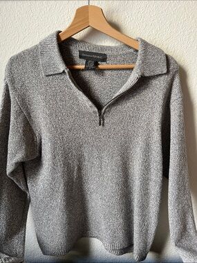Banana Republic Gray Zip-Neck Knit Sweater